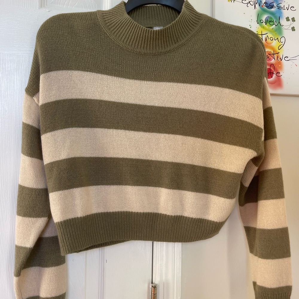 H&M Olive and Cream Striped Sweater